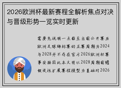 2026欧洲杯最新赛程全解析焦点对决与晋级形势一览实时更新